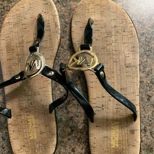 Michael Kors Black MK Gold Logo Jelly Thong Sandal